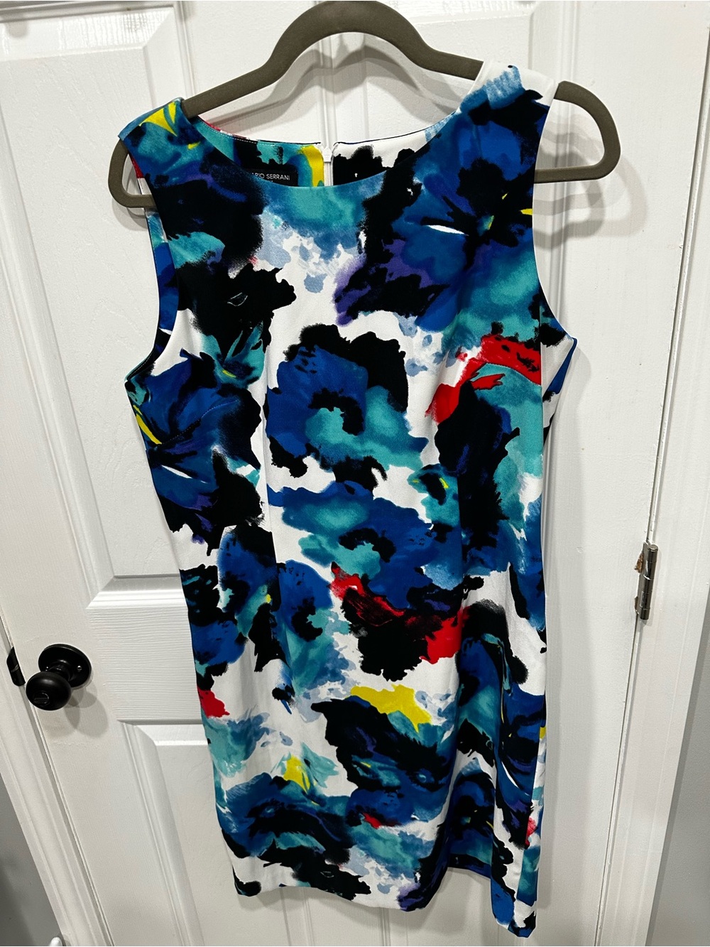 Mario Serrani Blue Multi Abstract Floral Midi Dress